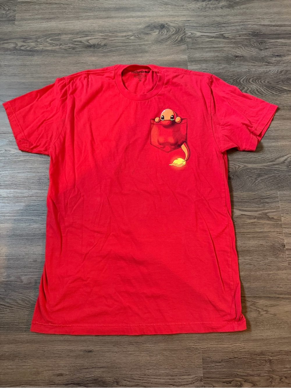 Pokemon Charmander Men's Medium Tee Turtle Short Sleeve T Shirt Pocket Red